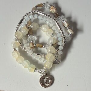 Boho 4 piece beaded bracelet set moonstone, citrine and a few charms silver